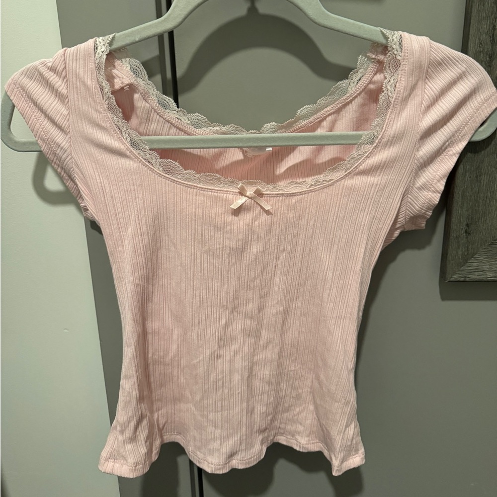 Garage Pink Cap Sleeve Ribbed Blouse